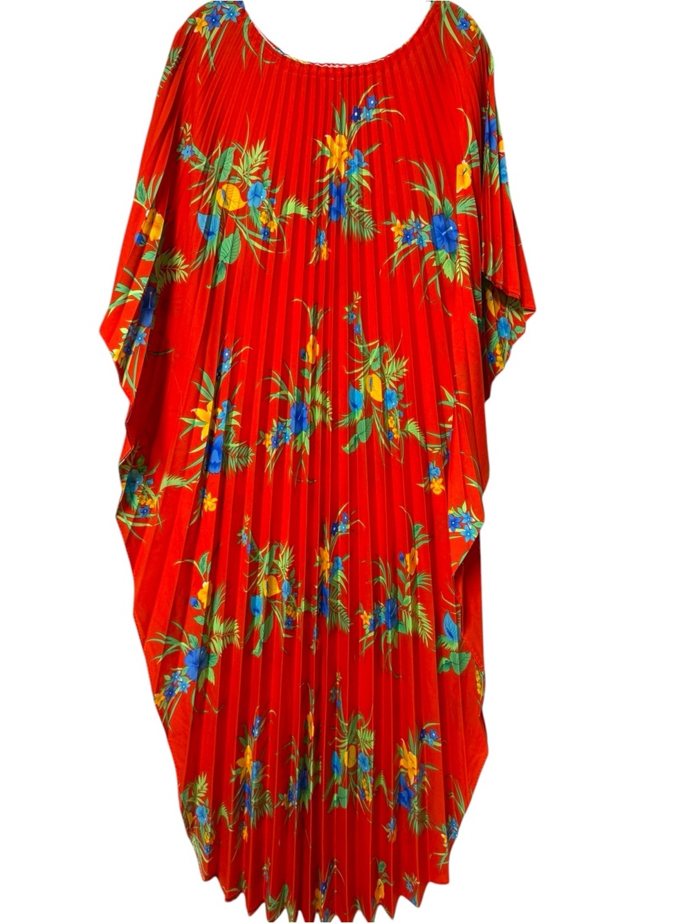 VTG Sand Pebble of Hawaii Red Pleated Kaftan Dress